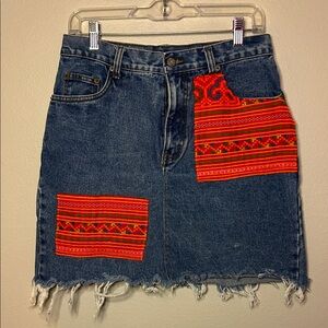 Bill Blass Denim Skirt with Orange Textile